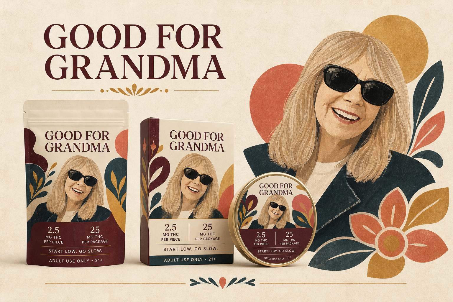 Modern folk art packaging direction with geometric portrait and product family